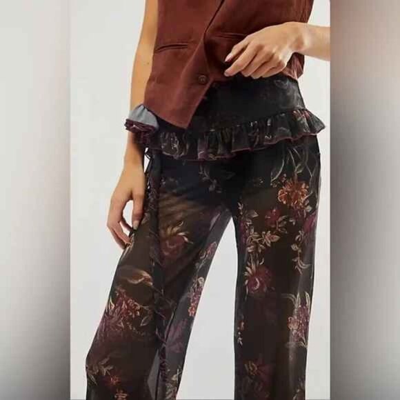 NEW Free People Night Blooms Mesh Pants Sheer Rosette - Picture 3 of 9
